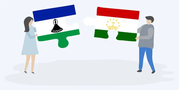 Coppia Contenente Due Pezzi Puzzle Con Bandiere Basotho Tagikistani Lesotho — Vettoriale Stock