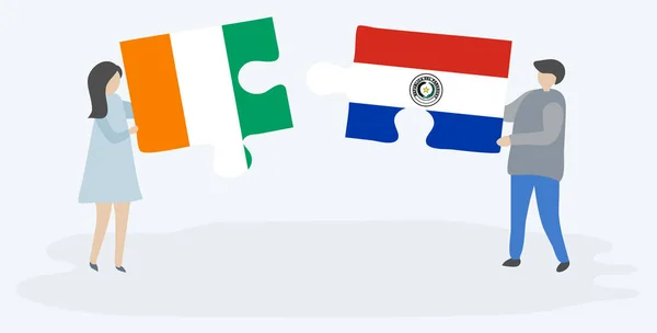 Pár Két Rejtvénydarabot Tartott Elefántcsontparti Paraguayi Zászlókkal Elefántcsontpart Paraguay Nemzeti — Stock Vector