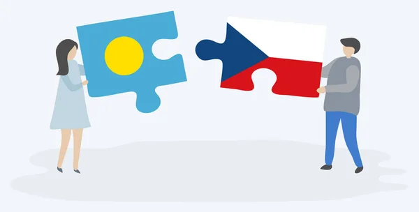 Pár Holding Két Rejtvények Darab Palauan Cseh Zászlók Palau Cseh — Stock Vector