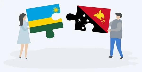 Ζευγάρι Που Κρατά Δύο Κομμάτια Παζλ Σημαίες Ρουάντα Και Papuan — Διανυσματικό Αρχείο