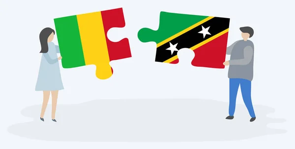 Çift Mali Kittitian Bayrakları Ile Iki Bulmaca Parçaları Tutan Mali — Stok Vektör