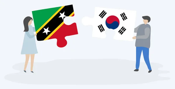 Pár Gazdaság Két Rejtvények Darab Kittitian Dél Koreai Zászlók Saint — Stock Vector