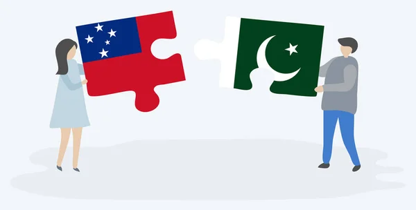 Paar Mit Zwei Puzzleteilen Mit Samoa Und Pakistanischen Flaggen Samoa — Stockvektor