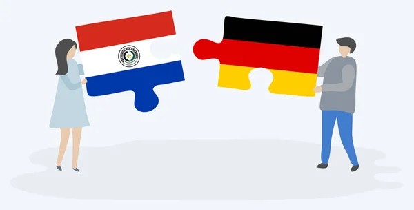 Paar Houden Twee Puzzels Stukken Met Paraguayaanse Duitse Vlaggen Paraguay — Stockvector