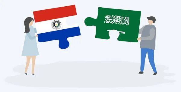 Paar Mit Zwei Puzzleteilen Mit Paraguayischen Und Saudi Arabischen Flaggen — Stockvektor