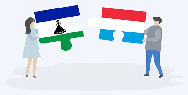 Ζευγάρι Που Κρατά Δύο Κομμάτια Παζλ Σημαίες Basotho Και Λουξεμβουργιανή — Διανυσματικό Αρχείο