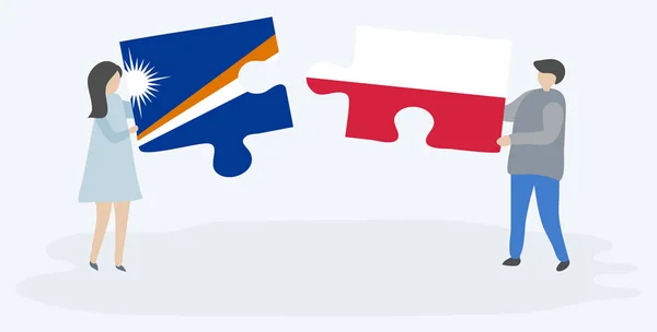 Paar Houden Twee Puzzels Stukken Met Marshallese Poolse Vlaggen Marshall — Stockvector