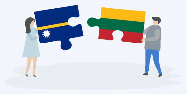 Coppia Contenente Due Pezzi Puzzle Con Bandiere Nauruan Lituano Simboli — Vettoriale Stock