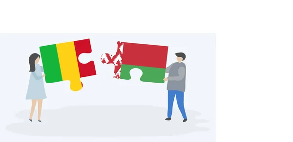Coppia Contenente Due Pezzi Puzzle Con Bandiere Maliane Bielorusse Simboli — Vettoriale Stock