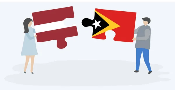 Coppia Contenente Due Pezzi Puzzle Con Bandiere Lettoni Timoresi Lettonia — Vettoriale Stock