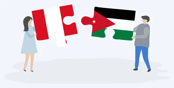Ζευγάρι Που Κρατά Δύο Κομμάτια Παζλ Περουβιανές Και Ιορδανοί Σημαίες — Διανυσματικό Αρχείο