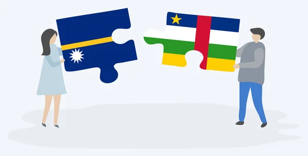 Coppia Con Due Pezzi Puzzle Con Bandiere Nauruan Centrafricane Simboli — Vettoriale Stock