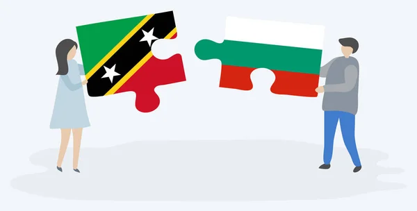 Paar Mit Zwei Puzzleteilen Mit Kittizianischen Und Bulgarischen Flaggen Heilige — Stockvektor
