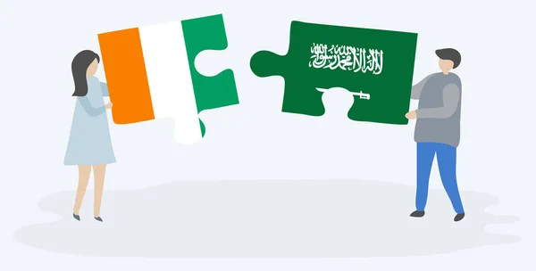Paar Met Twee Puzzels Stukken Met Ivoriaanse Saudi Arabian Vlaggen — Stockvector