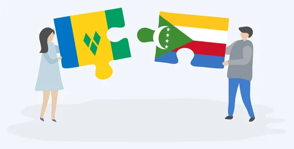 Coppia Contenente Due Pezzi Puzzle Con Bandiere Vincenziane Comoriane Saint — Vettoriale Stock