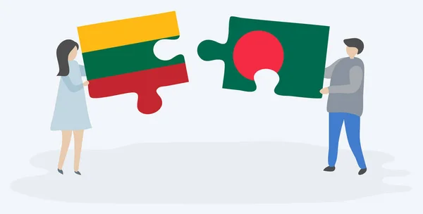 Litvanya Bangladeş Bayrakları Ile Iki Bulmaca Parçaları Tutan Çift Litvanya — Stok Vektör