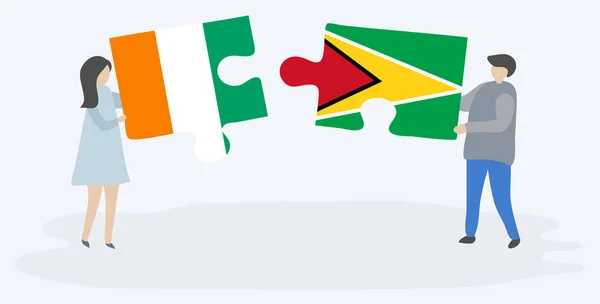 Dvojice Dvě Skládanky Vlajkami Ivorian Guyanese Národní Symboly Pobřeží Slonoviny — Stockový vektor