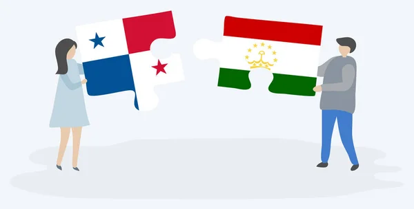Paar Houden Twee Puzzels Stukken Met Panamese Tajikistani Vlaggen Panama — Stockvector