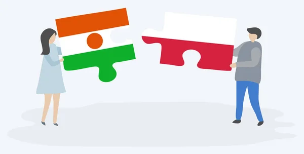 Paar Mit Zwei Puzzleteilen Mit Nigerianischen Und Polnischen Flaggen Niger — Stockvektor