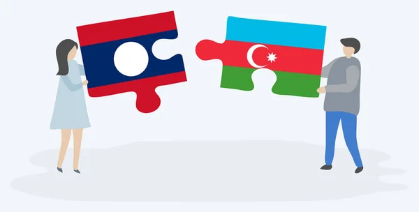 Coppia Contenente Due Pezzi Puzzle Con Bandiere Lao Azerbaigiane Laos — Vettoriale Stock