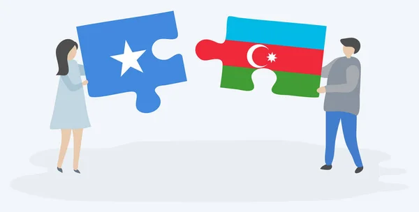 Para Trzyma Dwa Kawałki Puzzli Somalijskich Azerskich Flag Symbole Narodowe — Wektor stockowy