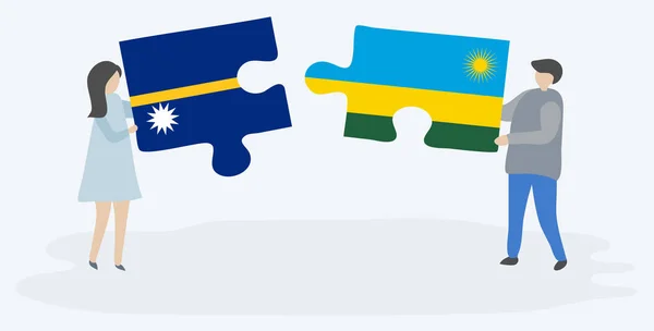 Çift Nauruan Ruanda Bayrakları Ile Iki Bulmaca Parçaları Tutan Nauru — Stok Vektör