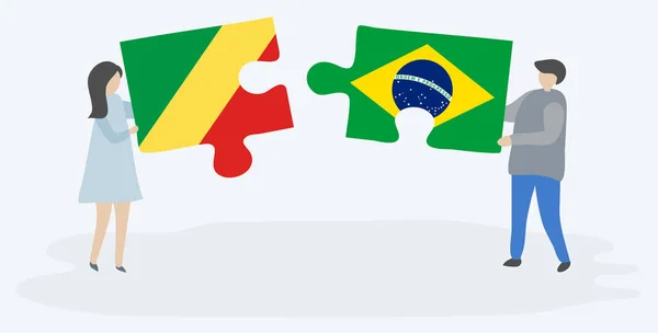콩고와 브라질 국기와 조각을 공화국과 브라질 — 스톡 벡터