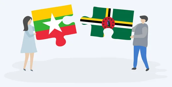 Pár Gazdaság Két Rejtvények Darab Burmai Dominikai Zászlók Mianmar Dominica — Stock Vector