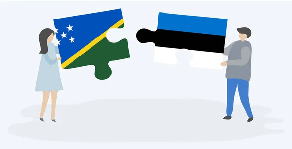 Пара Держащих Две Головоломки Соломоновым Островом Эстонскими Флагами Соломоновы Острова — стоковый вектор