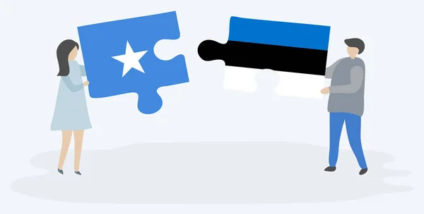 Paar Houden Twee Puzzels Stukken Met Somalische Estse Vlaggen Somalië — Stockvector