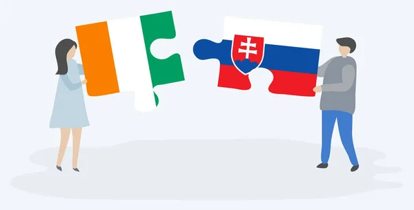 Paar Houden Twee Puzzels Stukken Met Ivoriaanse Slowaakse Vlaggen Ivoorkust — Stockvector