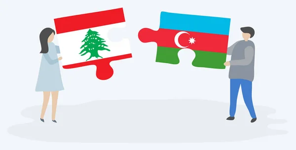 Lübnan Azerbaycan Bayrakları Ile Iki Bulmaca Parçaları Tutan Çift Lübnan — Stok Vektör