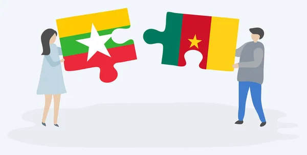 Dvojice Dvě Skládanky Barmské Kameroónskými Vlajkami Národní Symboly Myanmaru Kamerunu — Stockový vektor