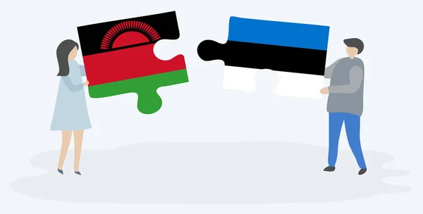 Dvojice Dvě Hádanky Malawianským Estonskými Vlajkami Vnitrostátní Symboly Malawi Estonska — Stockový vektor