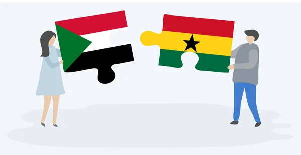 Paar Mit Zwei Puzzleteilen Mit Sudanesischen Und Ghanaischen Flaggen Sudan — Stockvektor