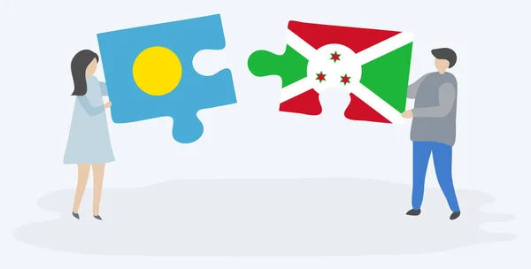 Пара Держащая Две Головоломки Флажками Палау Бурунди Палау Бурунди Вместе — стоковый вектор