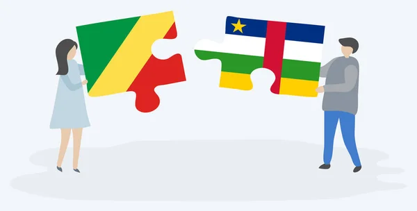 Ζευγάρι Που Κρατάει Δύο Κομμάτια Παζλ Σημαίες Του Κονγκό Και — Διανυσματικό Αρχείο