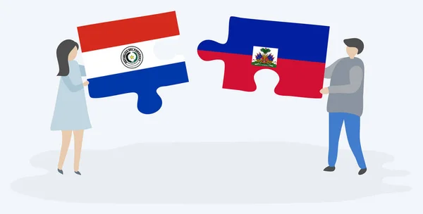 Paar Mit Zwei Puzzleteilen Mit Paraguayischen Und Haitianischen Flaggen Nationalsymbole — Stockvektor