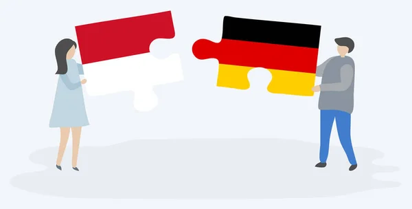 Paar Houden Twee Puzzels Stukken Met Monegaskische Duitse Vlaggen Monaco — Stockvector