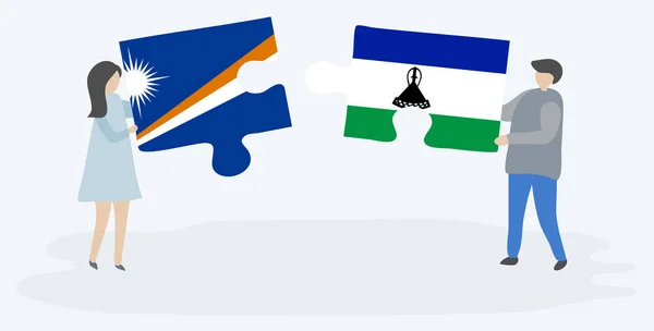 Néhány Holding Két Rejtvények Darab Marshallese Basotho Zászlókat Marshall Szigetek — Stock Vector