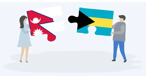 Paar Mit Zwei Puzzleteilen Mit Nepalesischen Und Bahamischen Flaggen Nepal — Stockvektor