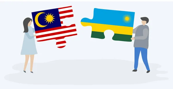 Dvojice Která Drží Dvě Skládanky Vlajkami Malajských Rwandské Národní Symboly — Stockový vektor