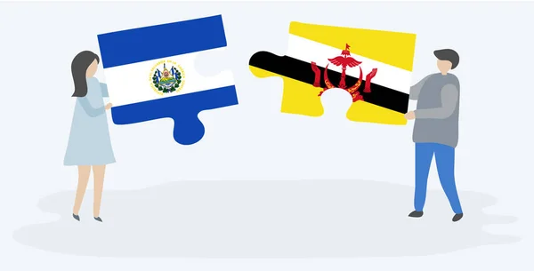 Пара Проведення Двох Головоломок Штук Сальпеян Bruneian Прапори Сальвадорі Бруней — стоковий вектор