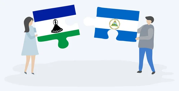 Пара Проведення Двох Головоломок Штук Басото Ніарагуан Прапори Лесото Нікарагуа — стоковий вектор