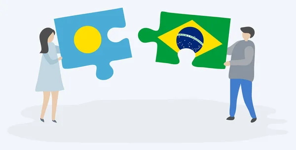 팔라우와 브라질 국기와 조각을 팔라우와 브라질 — 스톡 벡터