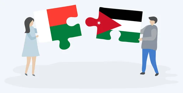 Пара Проведення Двох Головоломок Штук Малагасійська Йорданський Прапори Національні Символи — стоковий вектор