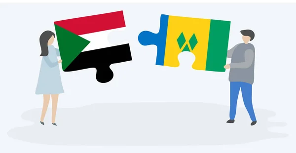 Paar Mit Zwei Puzzleteilen Mit Sudanesischen Und Vatikanischen Flaggen Sudan — Stockvektor