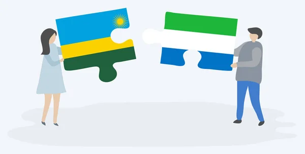 Paar Met Twee Puzzels Stukken Met Rwandan Sierra Leonean Vlaggen — Stockvector