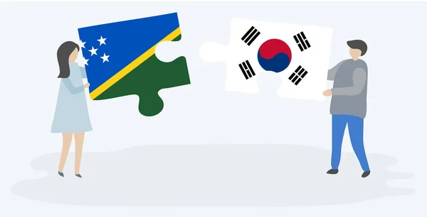 Néhány Holding Két Rejtvények Darab Salamon Szigetek Dél Koreai Zászlók — Stock Vector