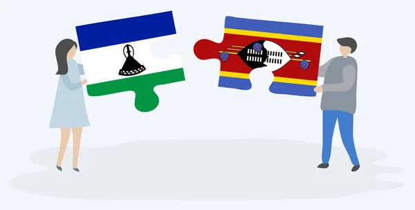 Paar Houden Twee Puzzels Stukken Met Basotho Swazi Vlaggen Nationale — Stockvector